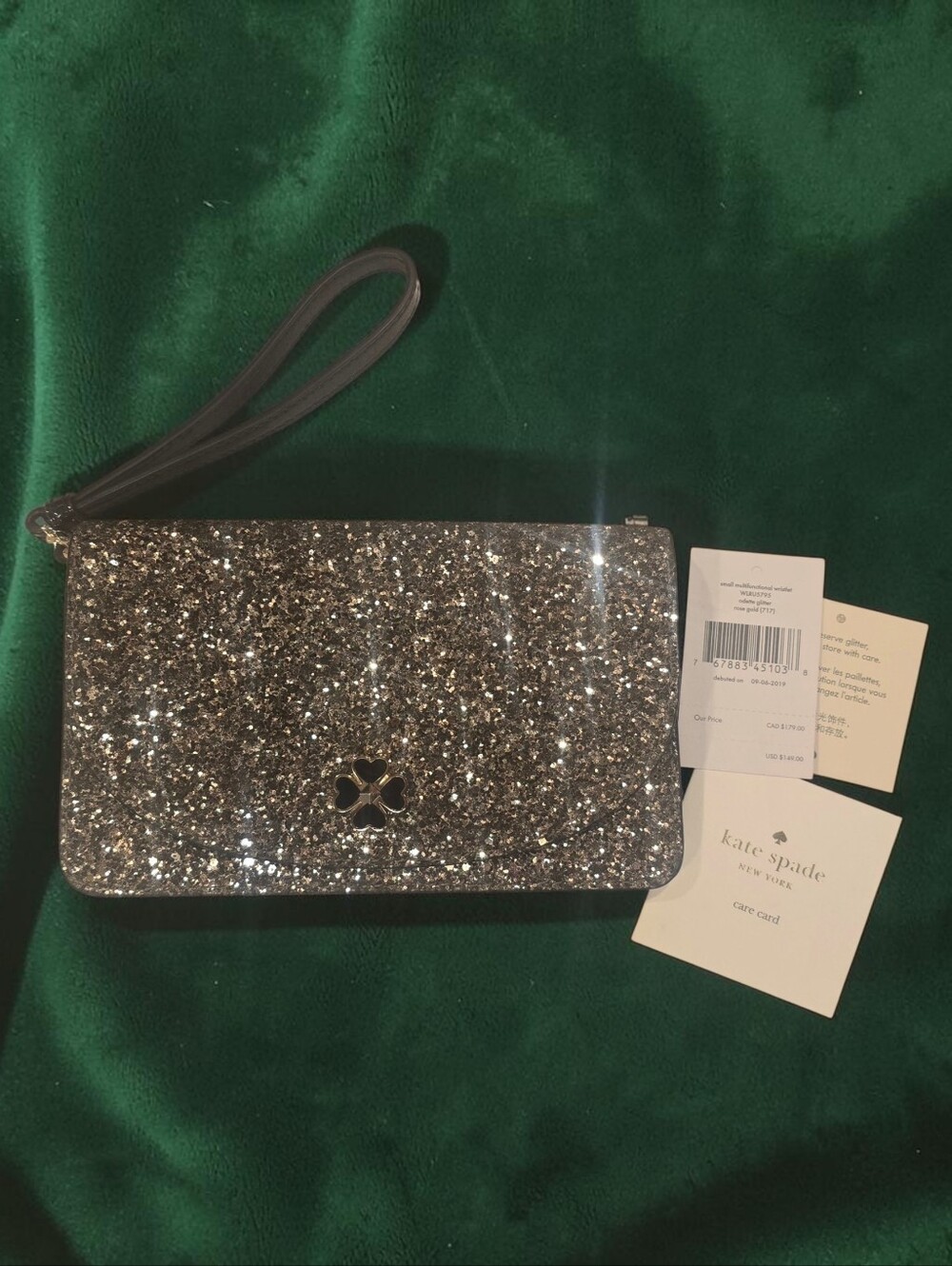 Kate Spade New York Odette Glitter Multifunction Wristlet Rose Gold NWT